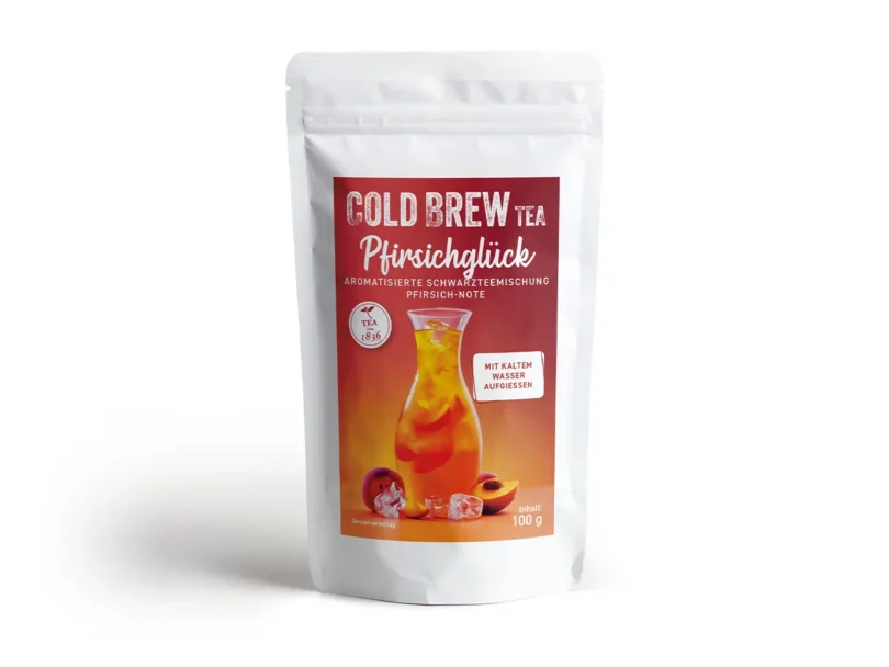 Cold Brew Pfirsichglück 1 Cold Brew Pfirsichglück Schwarzteemischung mit Pfirsich-Note im 100 g Beutel